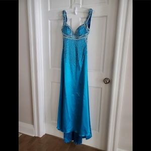 Elegant Blue Beaded Gown by Riva Design, Size 4